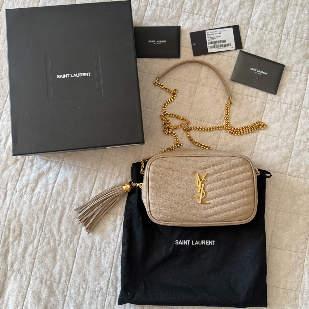 Yves Saint Laurent Beige Crossbody Bag with Gold Chain